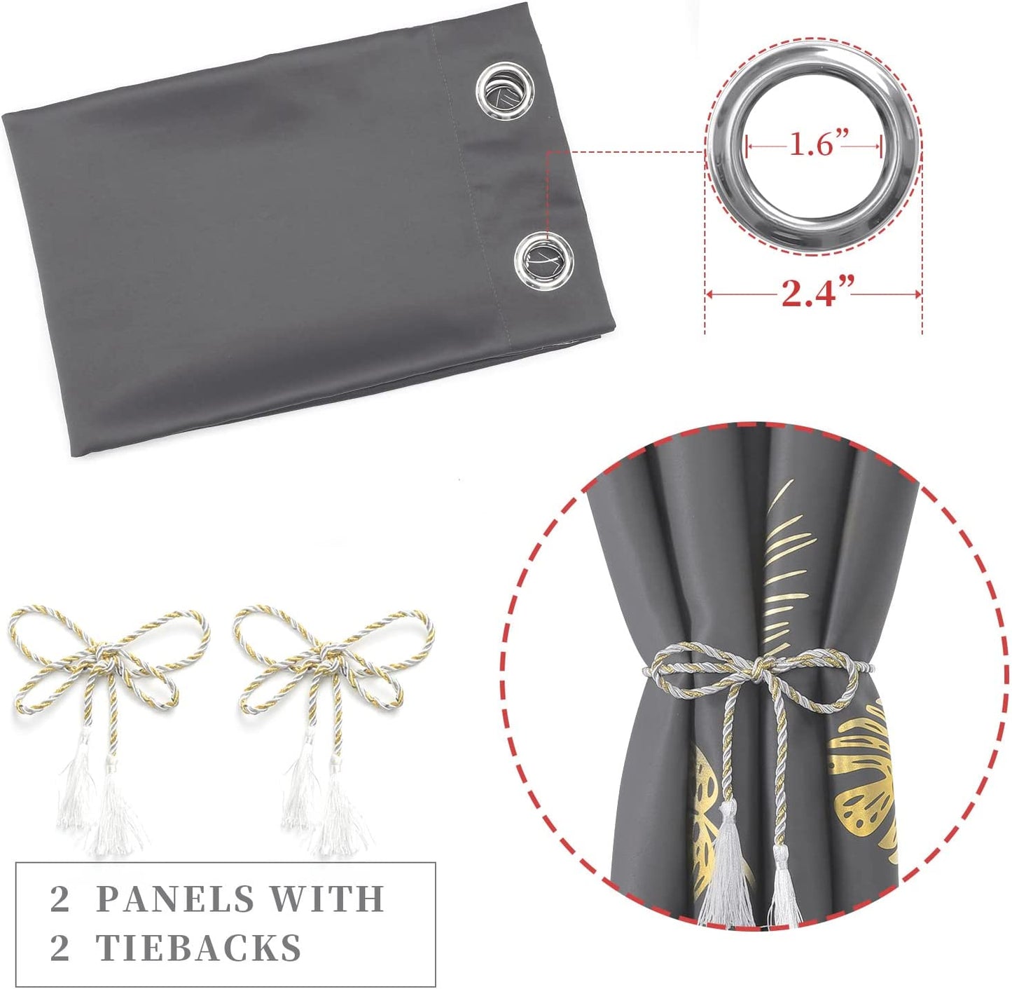 Blackout Curtains for Bedroom Living Room Palm Tree and Wheat Pattern Thermal Insulated Window Curtain Panels for Dining Room, 42Wx84L, Dark Grey, 1Pair