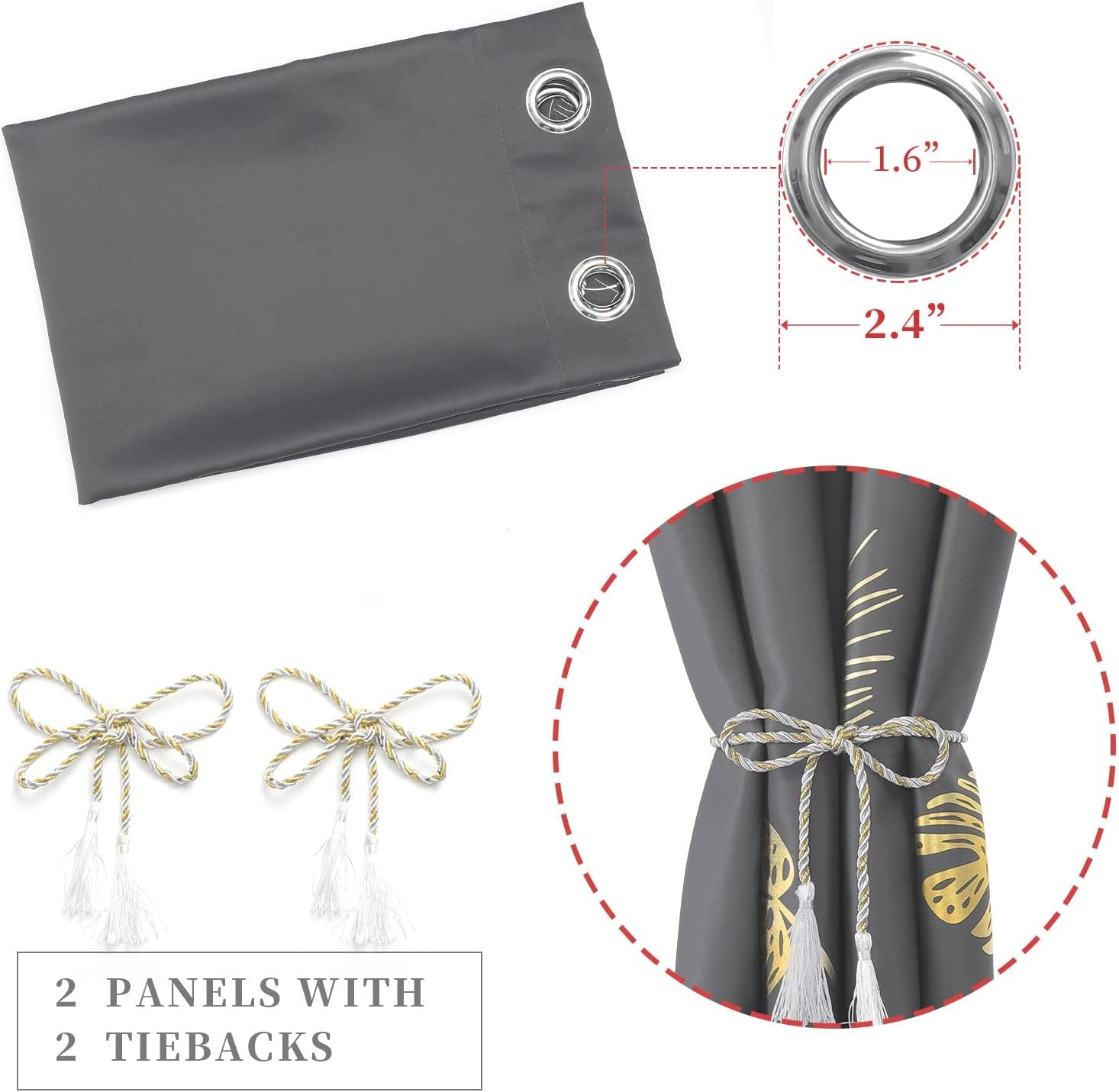 Blackout Curtains for Bedroom Living Room Palm Tree and Wheat Pattern Thermal Insulated Window Curtain Panels for Dining Room, 42Wx84L, Dark Grey, 1Pair