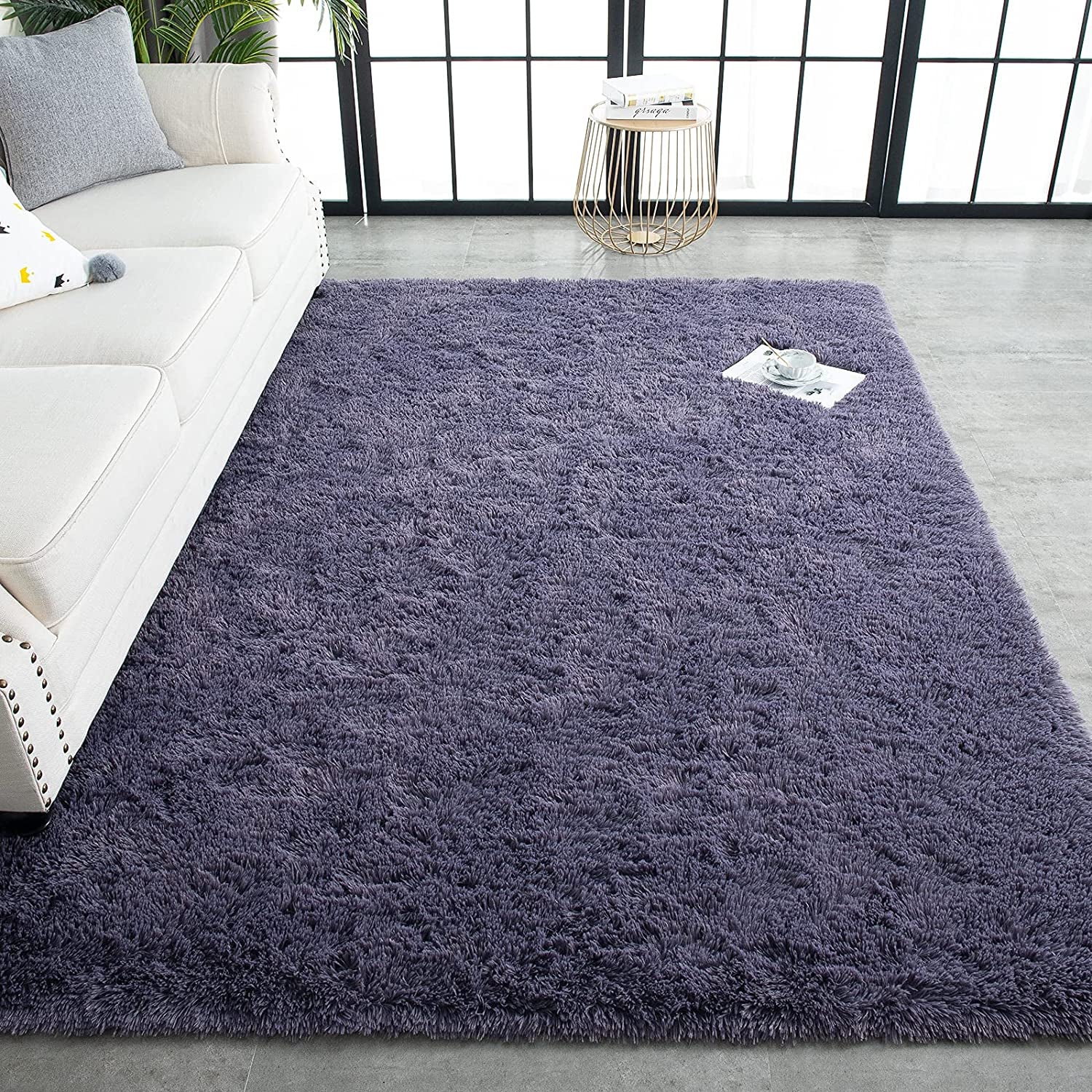 Super Soft Shaggy Rugs Fluffy Carpets 3X5 Feet, Indoor Modern Plush Area Rugs for Living Room Bedroom Kids Room Nursery Home Decor, Upgrade Anti-Skid Durable Rectangular Fuzzy Rug, Grey Purple