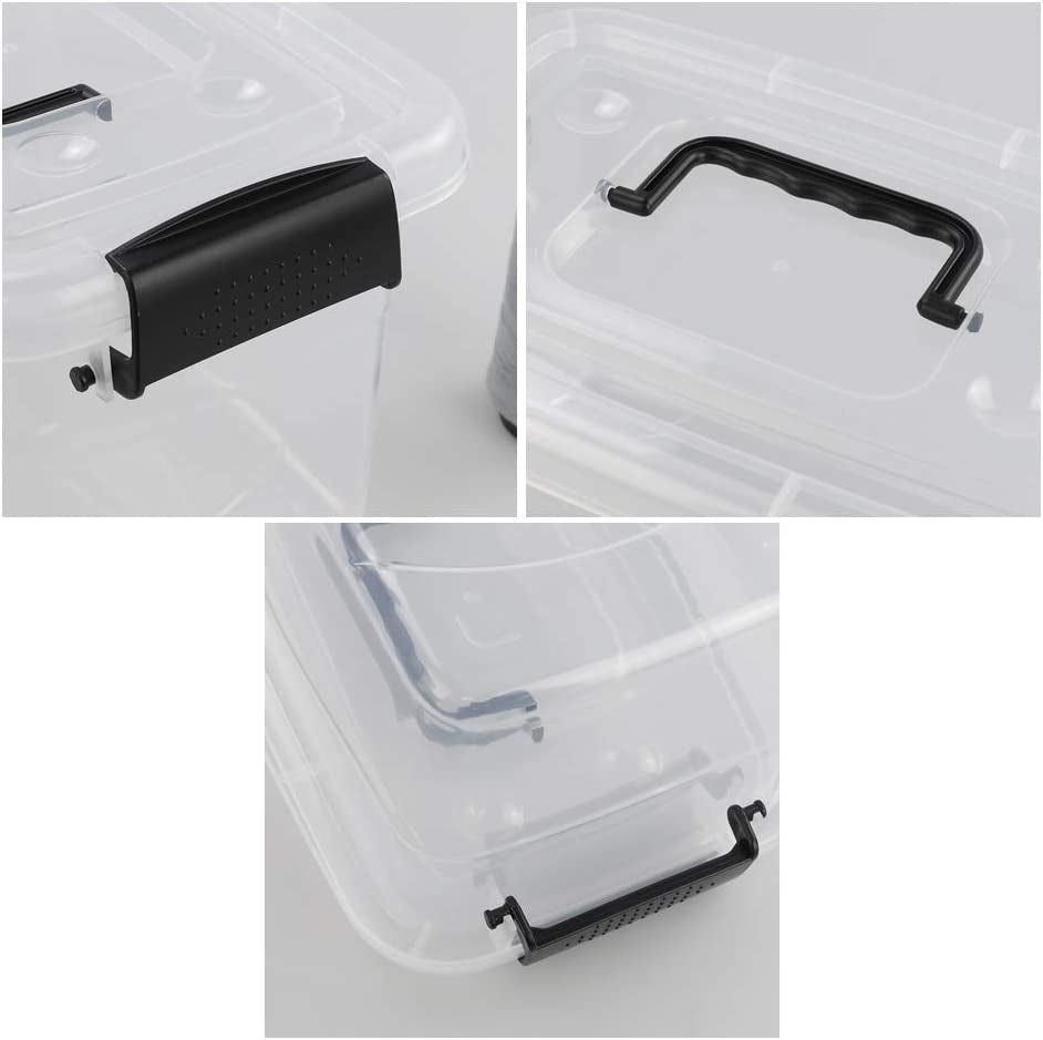 5 L Plastic Storage Bin with Lid, Clear Transparent Box with Black Handles Set of 6