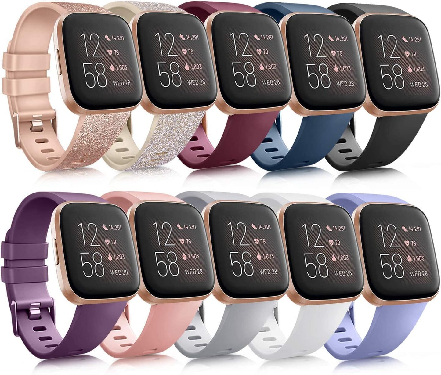 10 Pack Silicone Bands Compatible with Fitbit Versa 2 / Fitbit Versa/Versa Lite/Versa SE, Classic Soft Replacement Sport Wristbands Accessories for Women Men (Large, 10 Pack B)