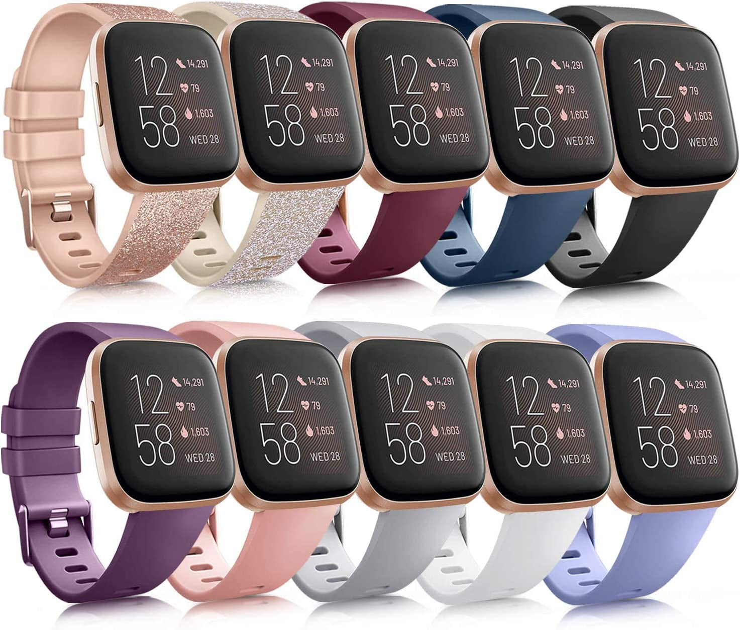 10 Pack Silicone Bands Compatible with Fitbit Versa 2 / Fitbit Versa/Versa Lite/Versa SE, Classic Soft Replacement Sport Wristbands Accessories for Women Men (Large, 10 Pack B)