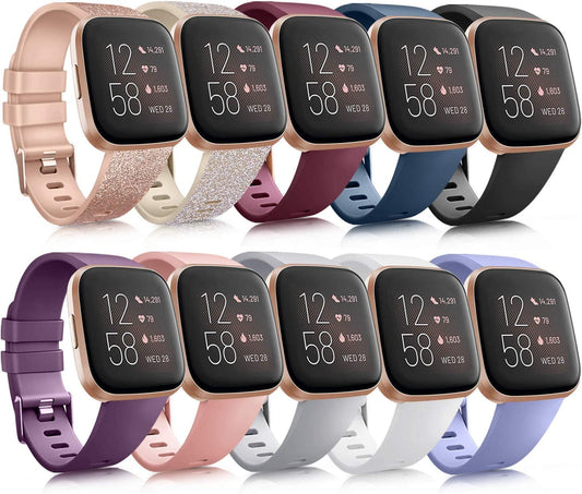 10 Pack Silicone Bands Compatible with Fitbit Versa 2 / Fitbit Versa/Versa Lite/Versa SE, Classic Soft Replacement Sport Wristbands Accessories for Women Men (Large, 10 Pack B)