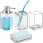 Mdesign Plastic Bathroom Vanity Counter Organizers, Dispenser Pump, Toothbrush Stand, Storage Jar, Soap Dish, for Cotton Swabs, Toothpaste, Makeup, Lumiere Collection, Clear/Brushed Chrome