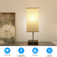 Bedside Table Lamp - Pull Chain Table Lamp with 2 USB Charging Ports, Solid Bedroom Lamps with Gray Fabric Shade Nightstand Light for Living Room, Office, Reading (LED Bulb Included)