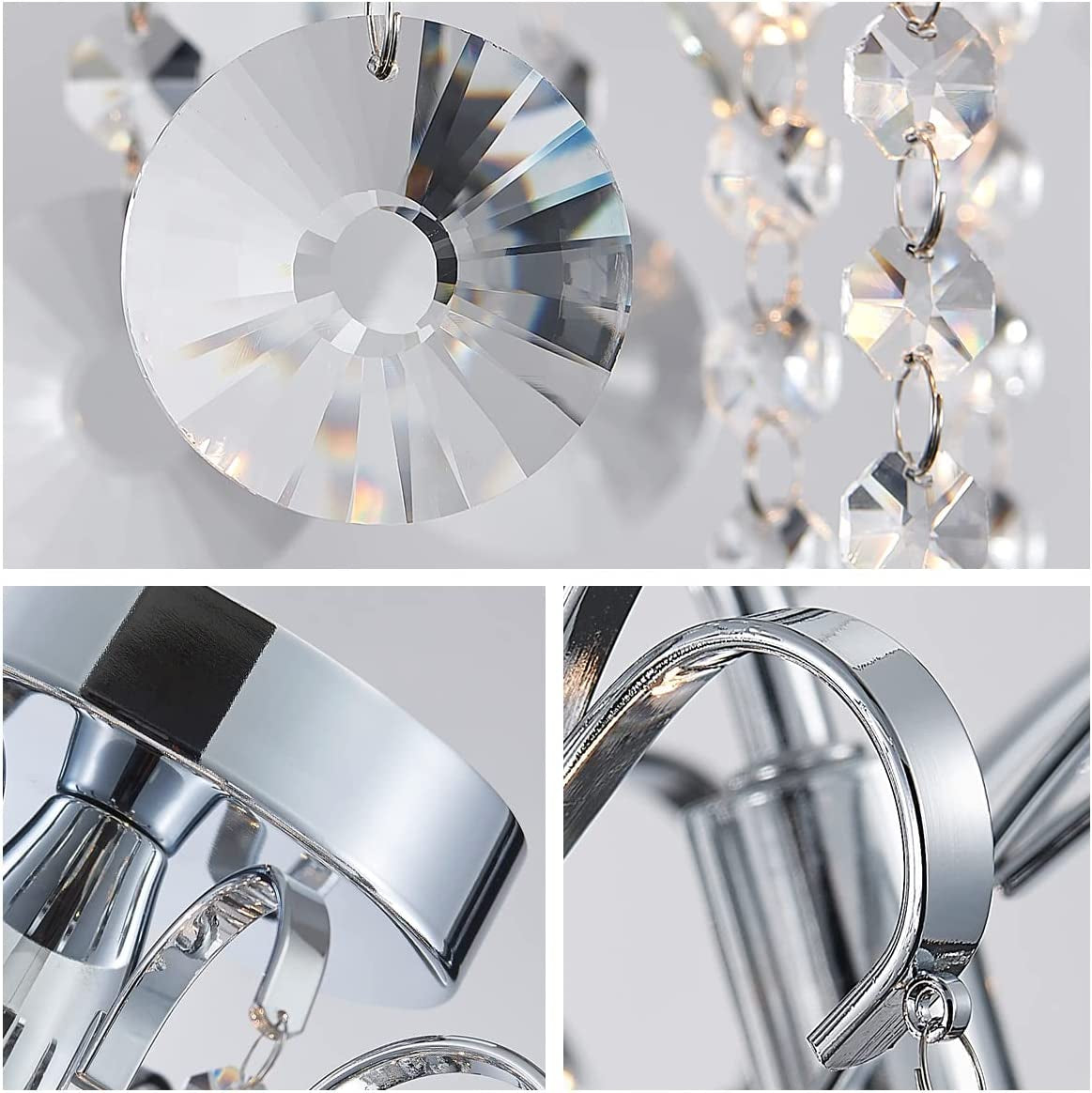 Crystal Chandelier Flushmount Ceiling Light Modern Lighting Fixture for Bedroom Hallway Bar Kitchen Bathroom, H 17.5'' X W 19.3'', E12 Base, Chrome