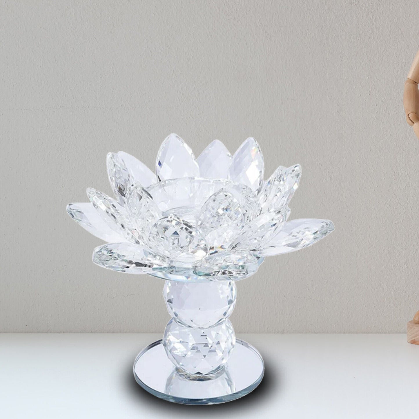 Home Decor Table Top Decoration White Crystal Lotus Flower Candle Holder