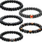 5 Pieces Adjustable Stretch Beads Bracelet Black Elastic Bracelets Therapy Lava Rock Bracelets Tiger'S Eye Stone Magnetic Hematite Jewelry Triple Protection Positive Energy Bracelet for Men Women