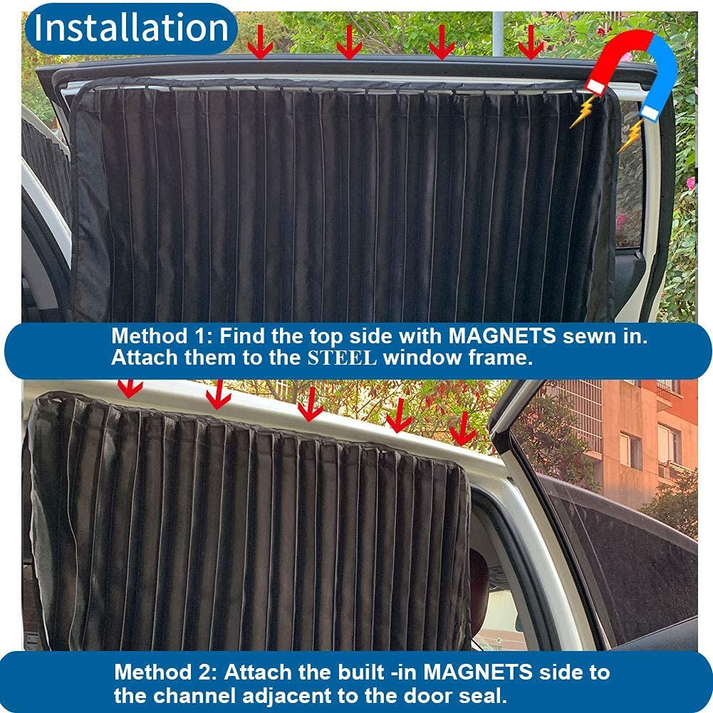 Ovege Car Window Shade -Car Side Window Sun Shade Car Curtain Pleated Silky UV Protection Privacy Baby Suction Magnetic (Black-Opaque, Front&Back 4Pcs)