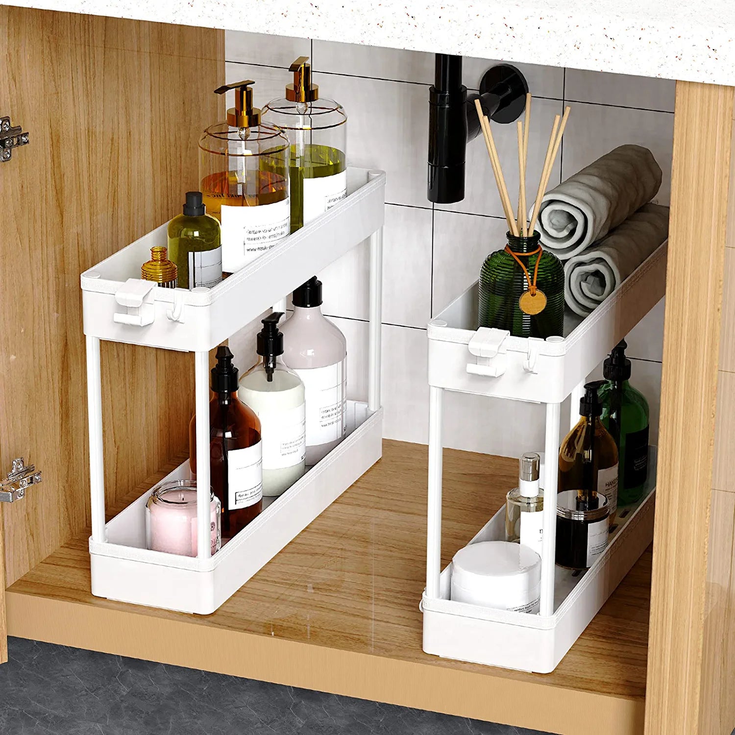 Slim Rolling Storage Cart 4 Tier Bathroom Organizer Mobile Shelving Unit Storage Rolling Utility Cart Tower Rack for Kitchen Bathroom Laundry Narrow Places, White