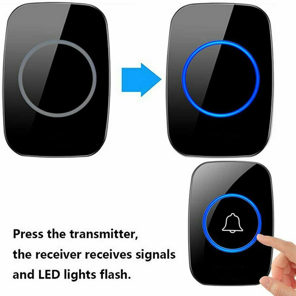 Waterproof Wireless Doorbell Adjustable Volume 1000FT Plugin Receiver 38 Chime