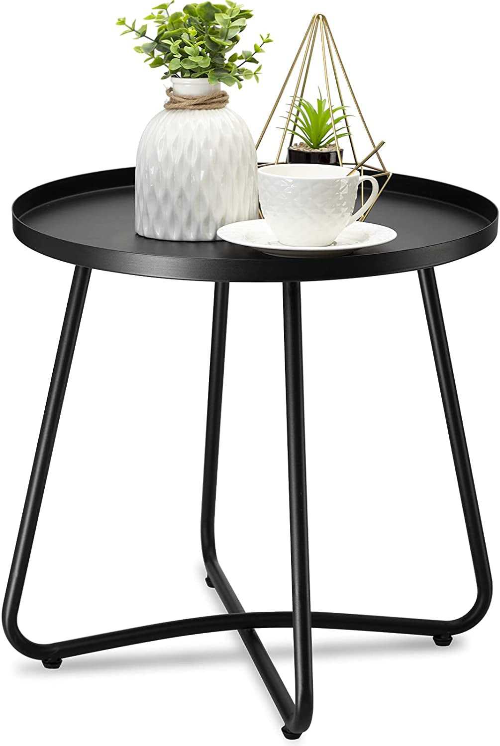 Outdoor Side Tables, Weather Resistant Steel Patio Side Table, Small round Outdoor End Table Metal Side Table for Patio Yard Balcony Garden Bedside Black