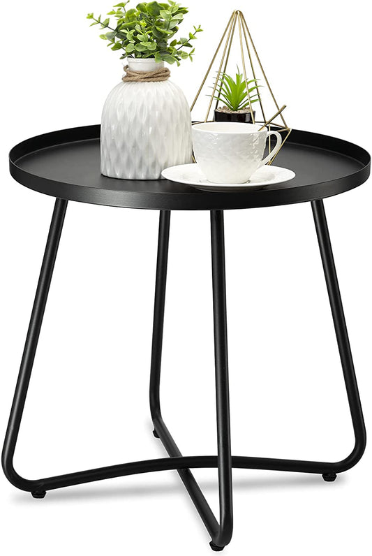 Outdoor Side Tables, Weather Resistant Steel Patio Side Table, Small round Outdoor End Table Metal Side Table for Patio Yard Balcony Garden Bedside Black