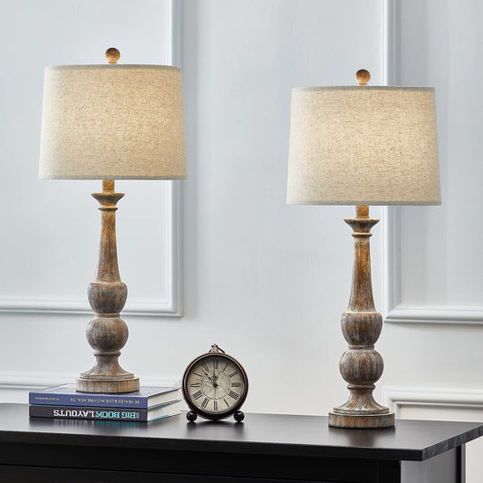Table Lamp for Living Set of 2 USB Antique Retro 27.75“ Nightstand USB Lamp for Bedroom Rustic Table Lamp Vintage Style Bedside Traditional Table Lamp Brown