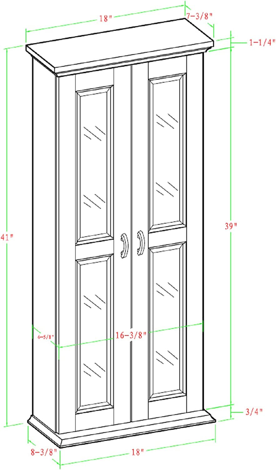 4 Tier Shelf Living Room Storage Tall Bookshelf Cabinet Doors Home Office Tower Media Organizer, 41 Inch, Brown