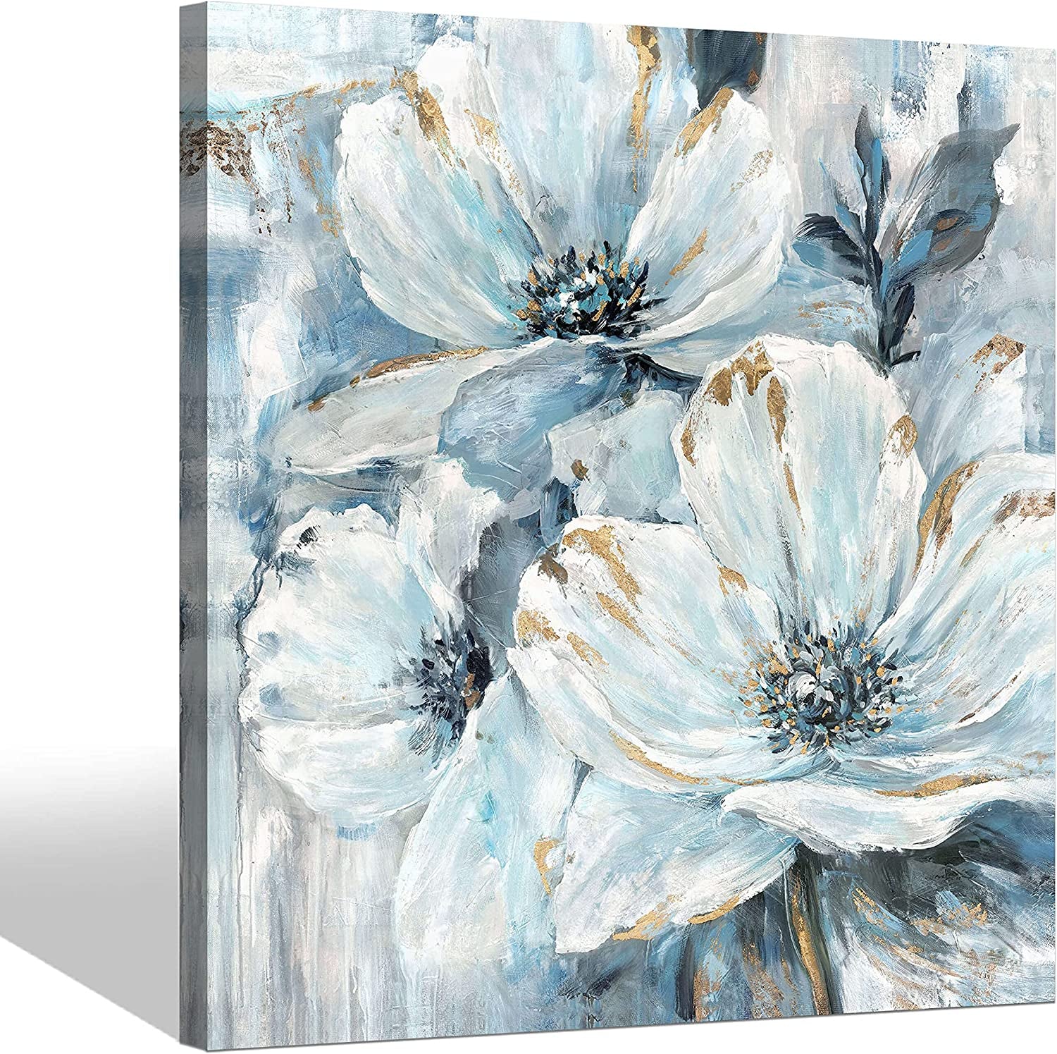 Flower Canvas Wall Art Bedroom: Modern Living Room Bathroom Abstract Blue Lily Floral Painting Simple Botanical Bouquet Picture Giclee Print Minimalist Contemporary Gallery Artwork 12X12