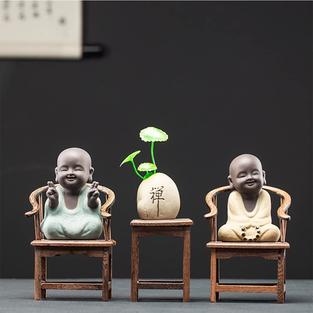 Ceramic Tiny Cute Buddha Statue Monk Figurine Creative Baby Buddha Crafts Adorable Ornaments Classic Delicate Ceramic Arts and Crafts Small (7 X 10 Cm) (Green)