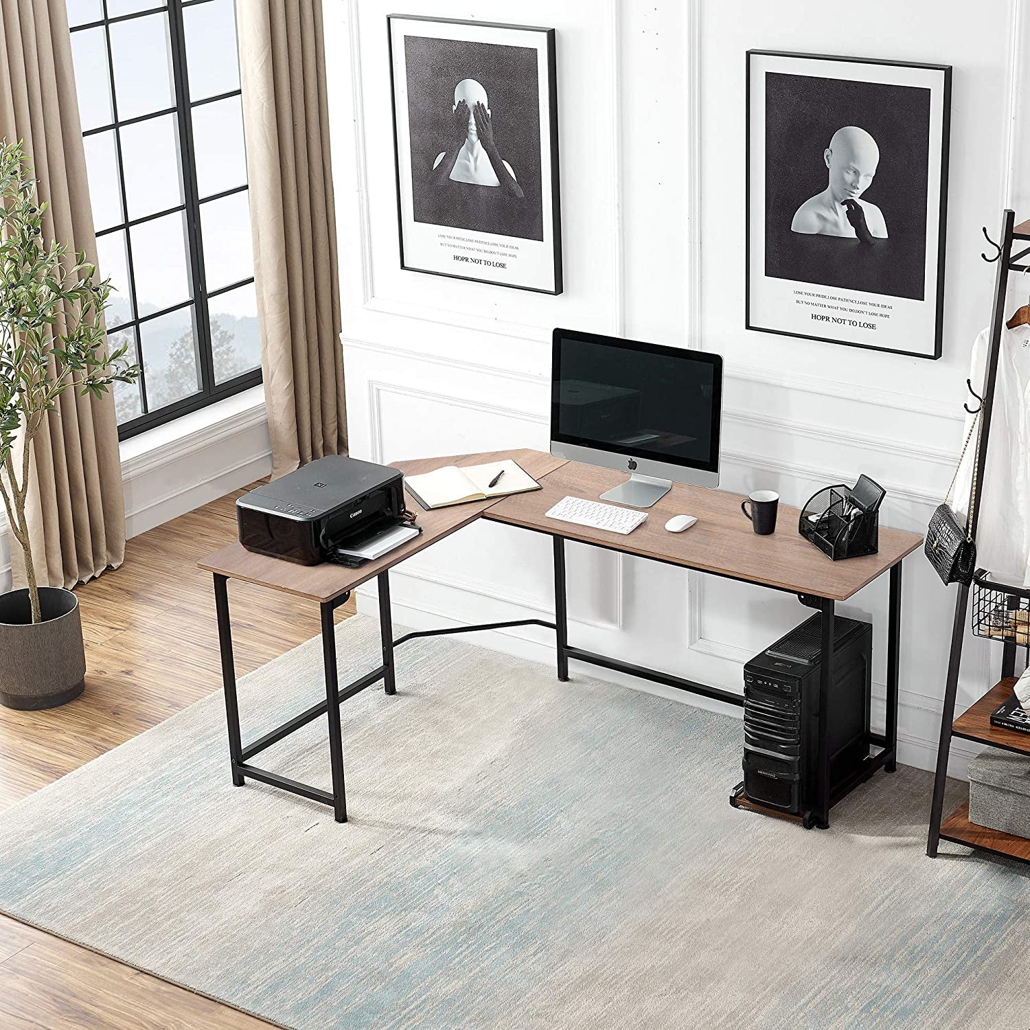 66" Large Corner Computer Desks L-Shaped with CPU Stand/Pc Laptop Study Writing Table Workstation for Home Office Wood & Metal,Oak, 66.3X18.9 Inch