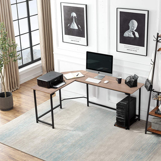 66" Large Corner Computer Desks L-Shaped with CPU Stand/Pc Laptop Study Writing Table Workstation for Home Office Wood & Metal,Oak, 66.3X18.9 Inch