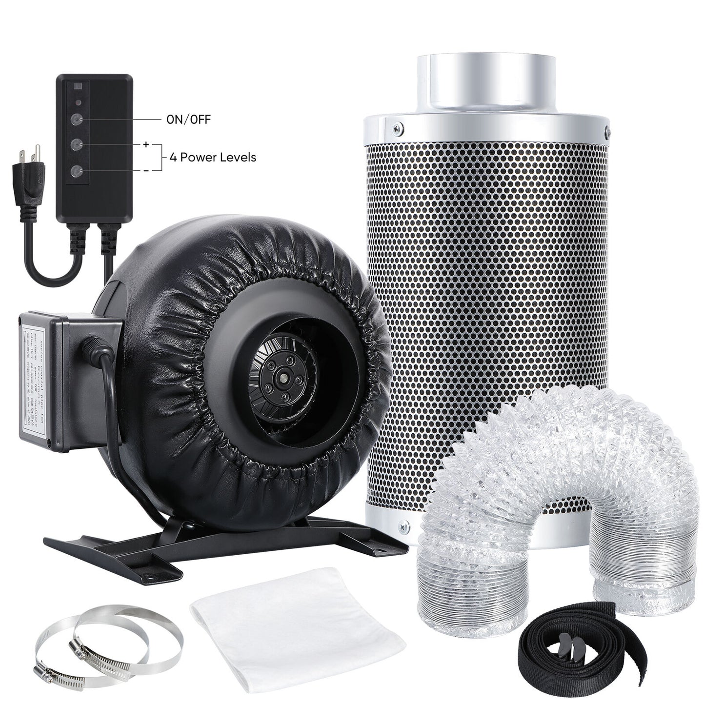 4" 276CFM Inline Fan Air Carbon Filter Speed Controller Grow Tent Ventilation