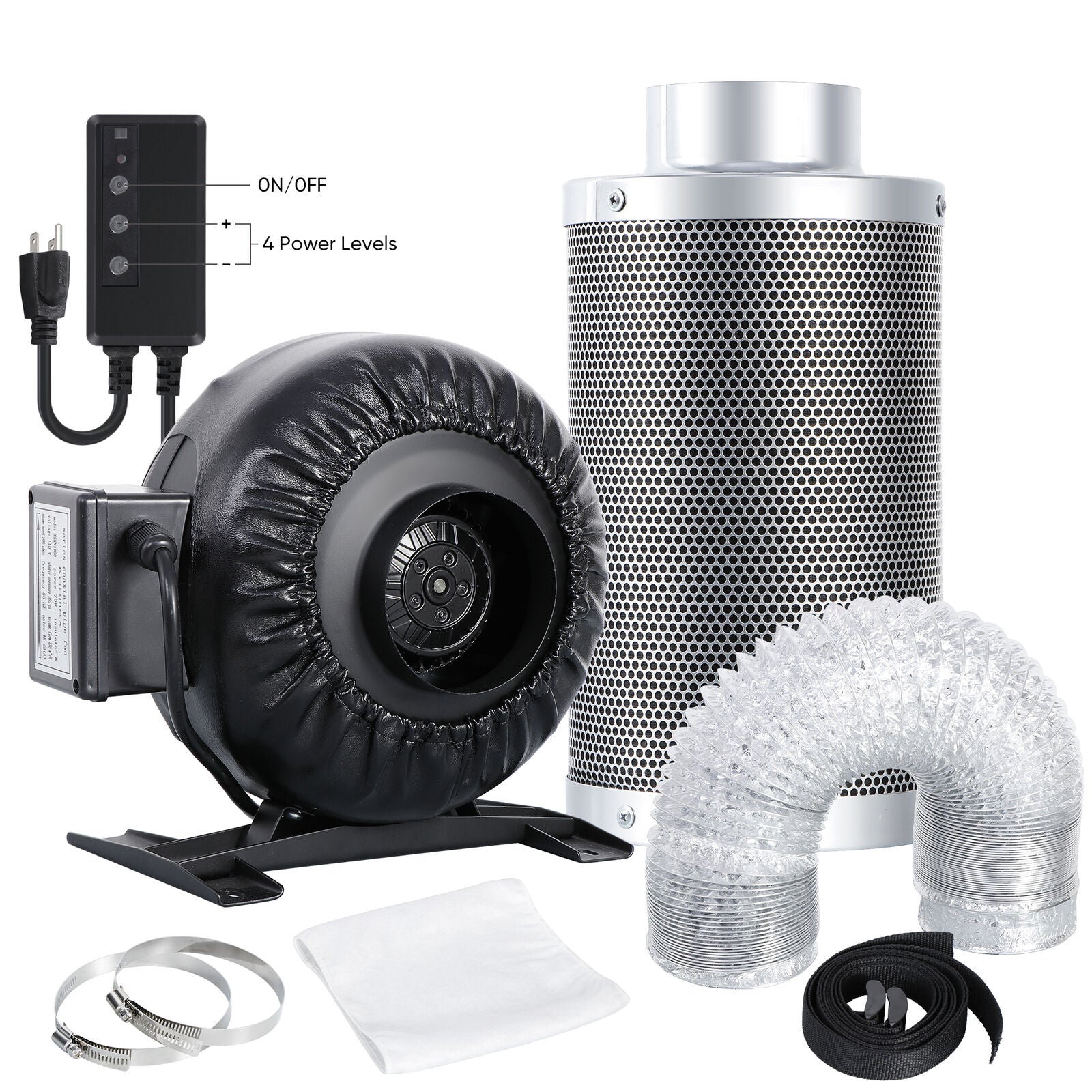4" 276CFM Inline Fan Air Carbon Filter Speed Controller Grow Tent Ventilation