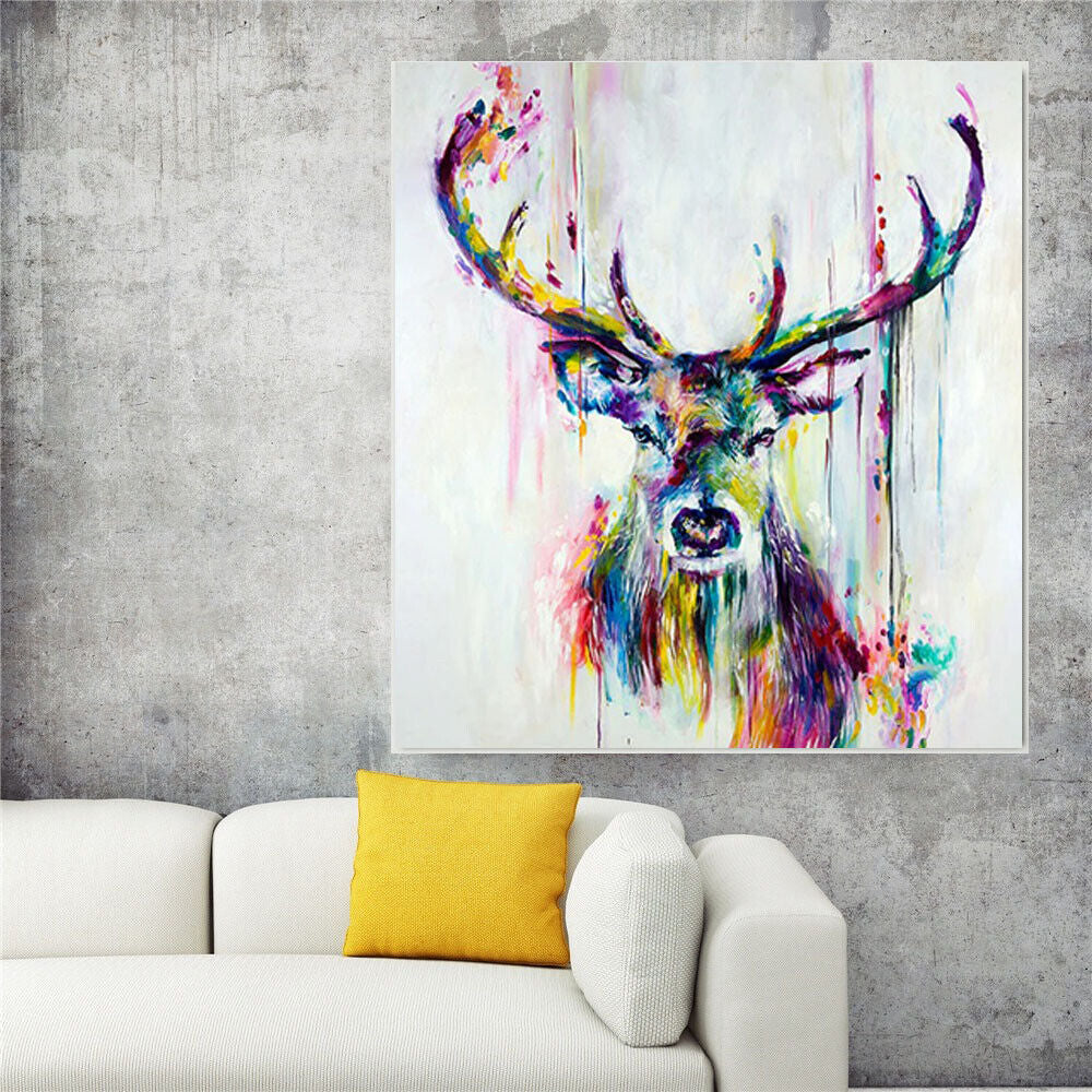 Rainbow Color Deer Animal Oil Painting Canvas Wall Art Living Room Home Décor