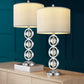 BOBOMOMO 26.5" Metal Crystal USB Table Lamps Set of 2 for Living Room Bedroom, Silver