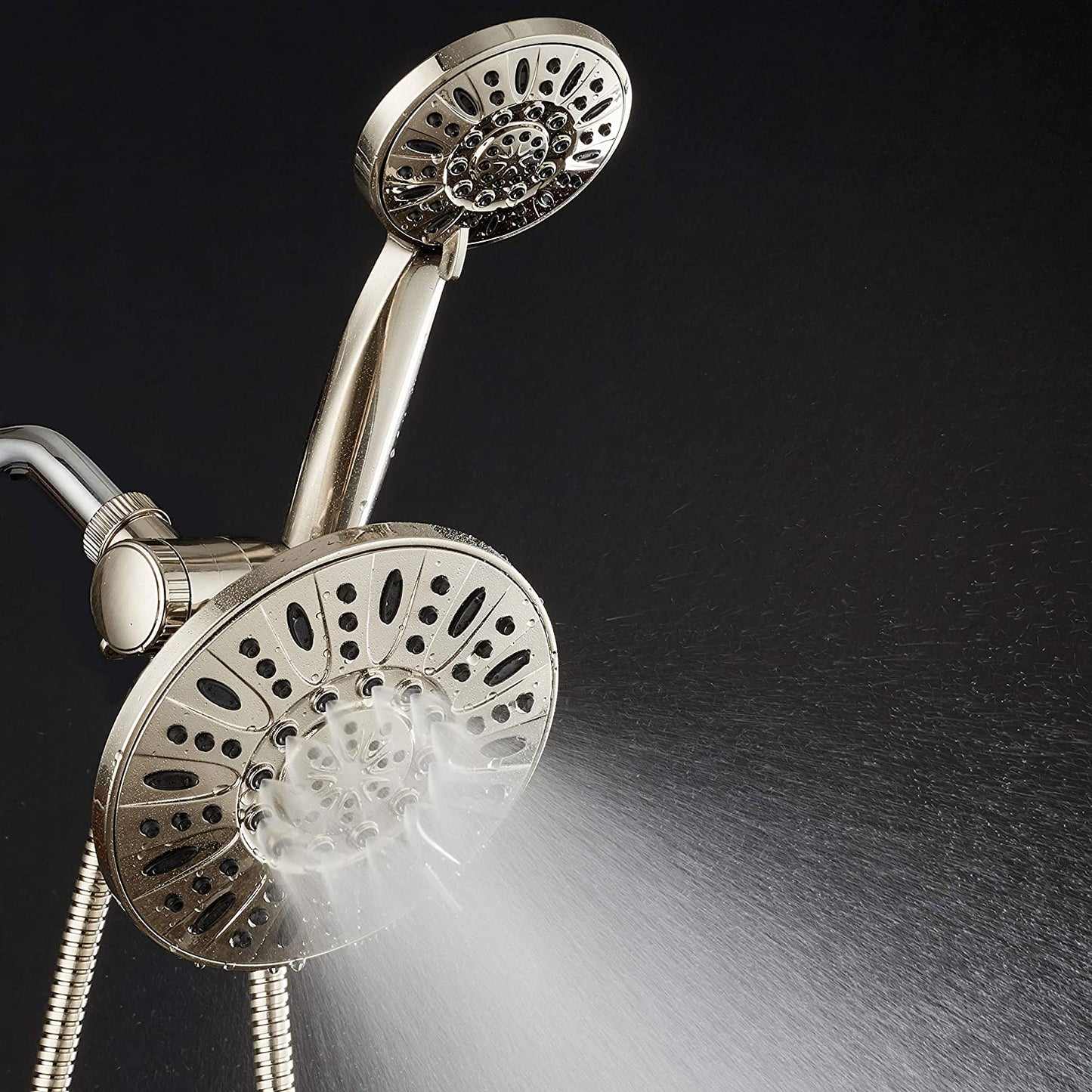 Aquadance 7" Premium High Pressure 3-Way Rainfall Combo with Stainless Steel Hose – Enjoy Luxurious 6-Setting Rain Shower Head and Hand Held Shower Separately or Together – Brushed Nickel Finish