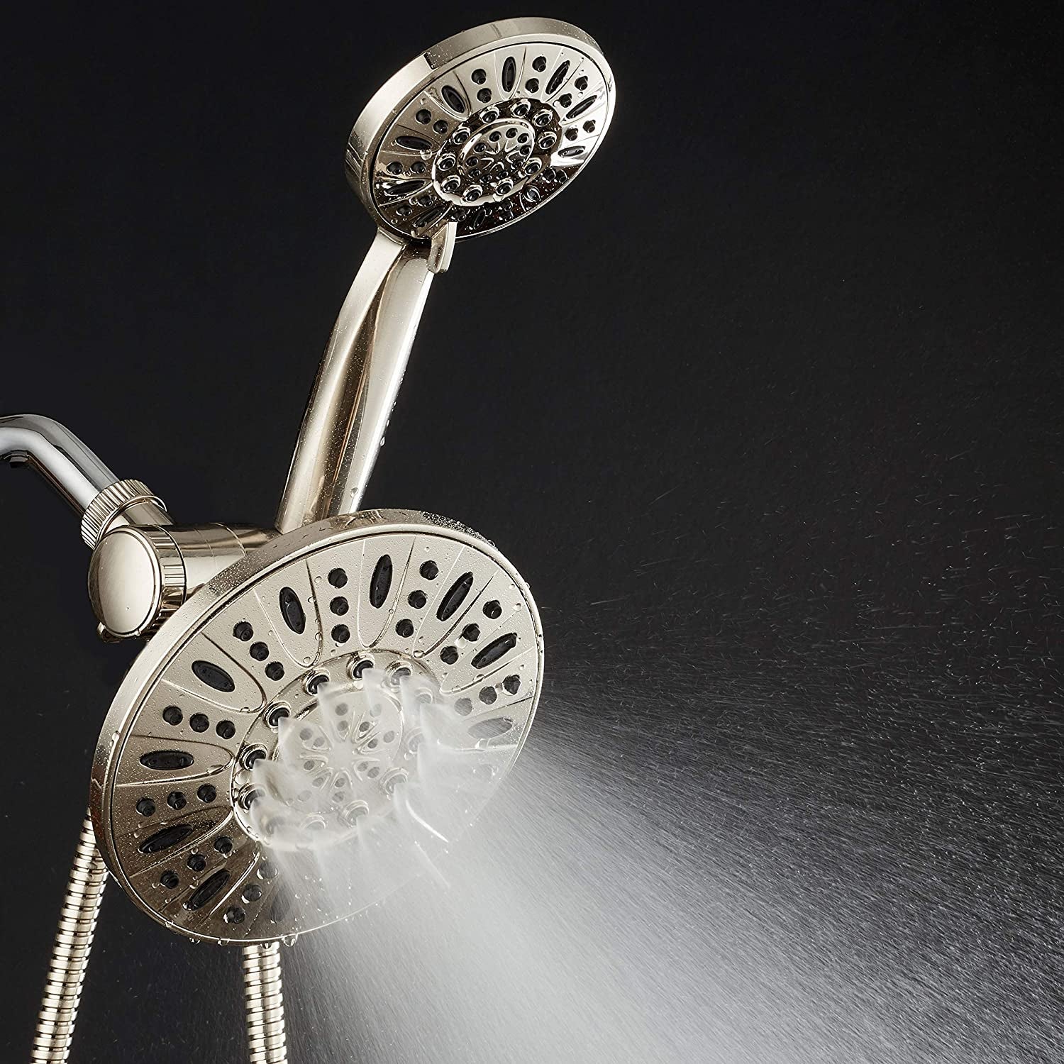 Aquadance 7" Premium High Pressure 3-Way Rainfall Combo with Stainless Steel Hose – Enjoy Luxurious 6-Setting Rain Shower Head and Hand Held Shower Separately or Together – Brushed Nickel Finish