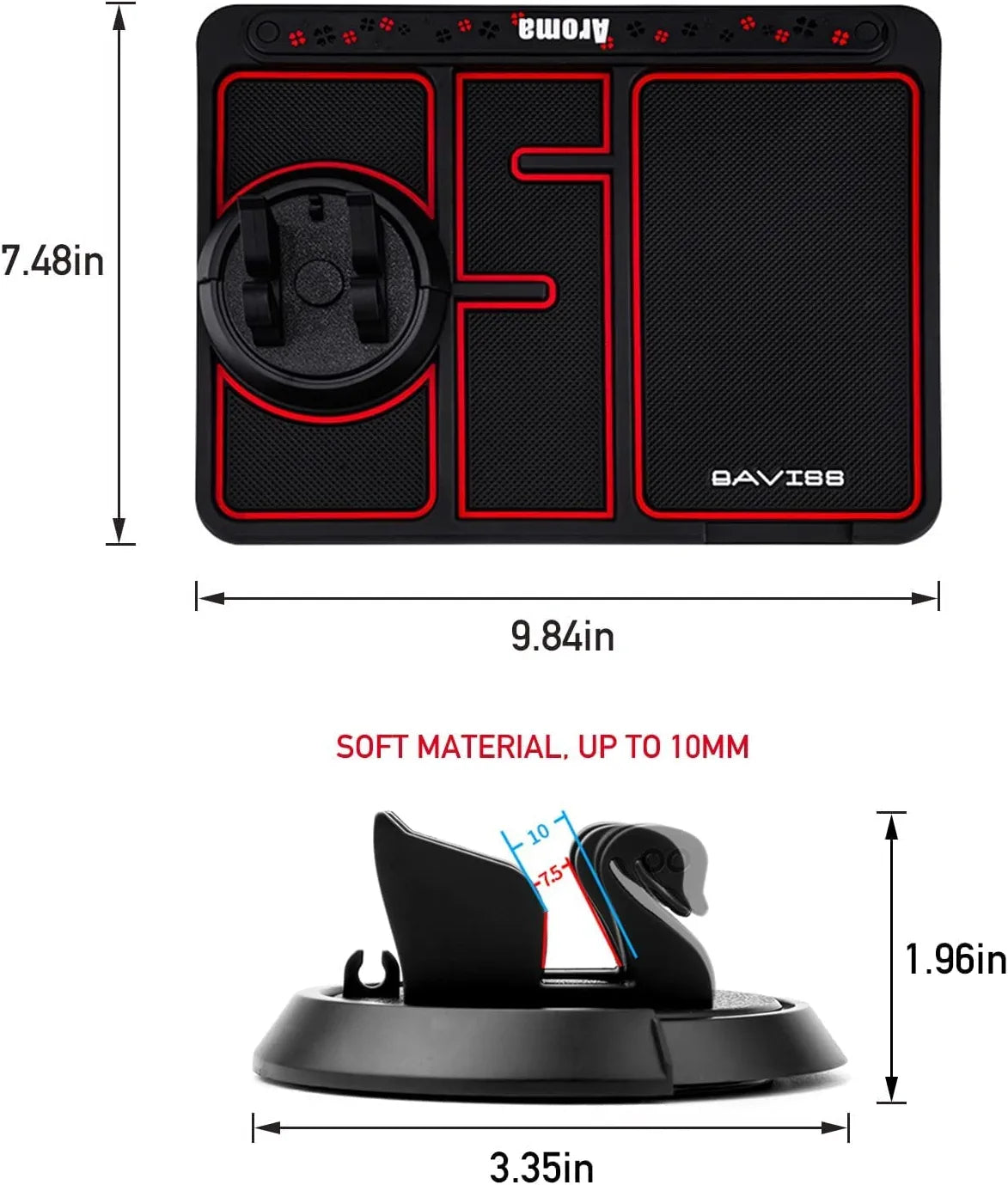 Non-Slip Phone Pad for 4-In-1 Car, Multifunctional Dashboard Anti-Slip Rubber Pad Mat，Universal 360°Rotation Car Phone Holder，With Replaceable Temporary Parking Card Number Plate and Aromatherapy