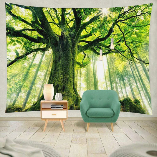 Nature Forest Thick Tree Wall Tapestry Large King Size 3D Print Wall Art Hanging for Bedroom Living Room Dorm Decor, W90 X T71,Green and White