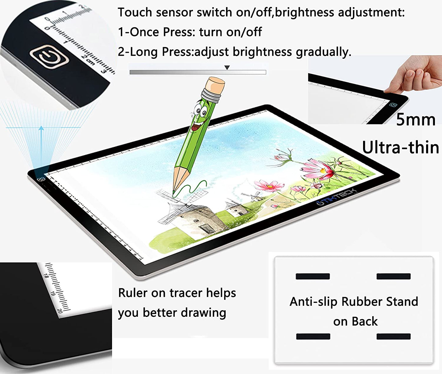 A4 Ultra-Thin Portable LED Light Box Tracer USB Power Cable Dimmable Brightness LED Artcraft Tracing Light Pad for Artists Drawing Sketching Animation Stencilling X-Rayviewing