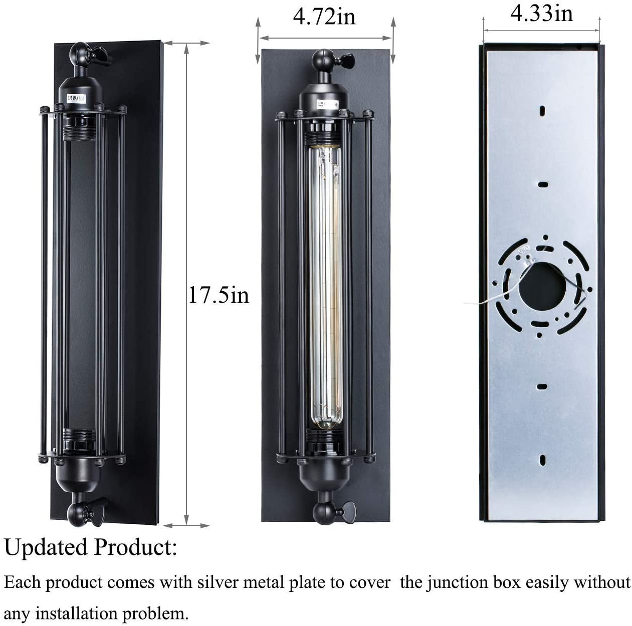 Sconces Wall Lighting, Industrial Black Wall Sconces Antique Wall Light Fixtures for Bedside, Bar, Restaurant, Hallway, Indoor&Outdoor Wall Decor, E26 & E27 Bar Lights, UL Approval, 2 Pack
