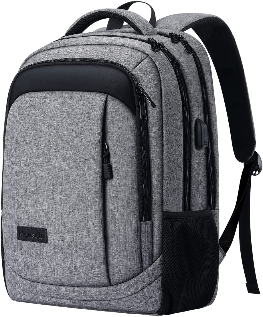 Travel Laptop Backpack anti Theft Water Resistant Backpacks School Computer Bookbag with USB Charging Port for Men Women College Students Fits 15.6 Inch Laptop (Grey)