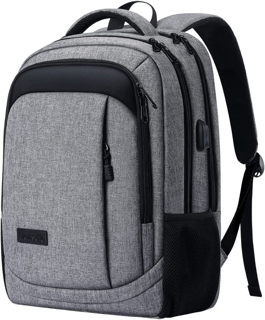 Travel Laptop Backpack anti Theft Water Resistant Backpacks School Computer Bookbag with USB Charging Port for Men Women College Students Fits 15.6 Inch Laptop (Grey)