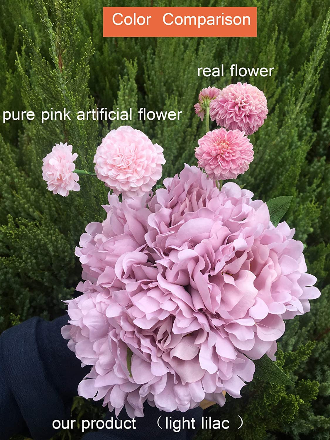 ,Artificial Flowers with Vase, Fake Peony Flowers in Gray Vase,Faux Flower Arrangements for Home Decor,Light Lilac ,Small