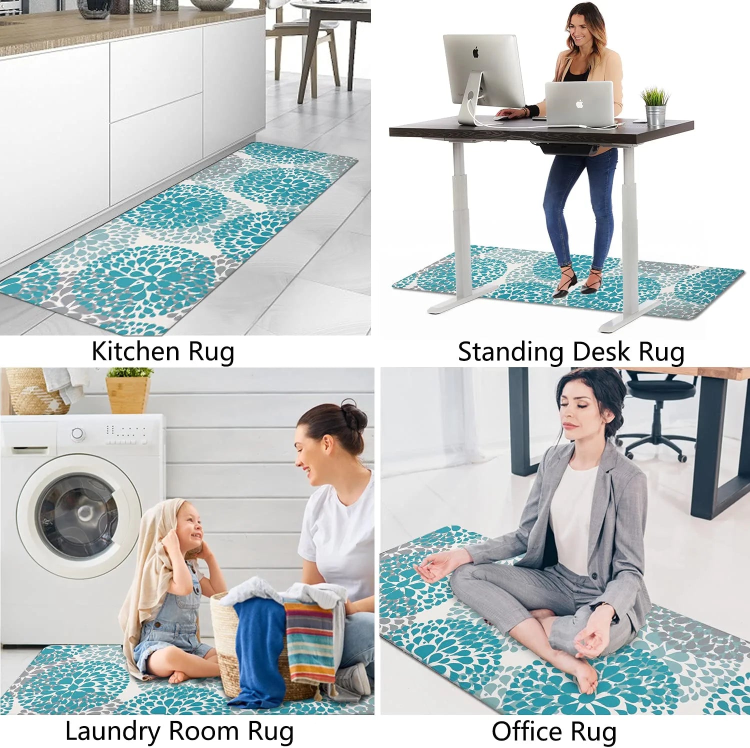 Kitchen Rugs Set anti Fatigue Kitchen Floor Mat Easy to Clean 2Piece Non Slip Comfort PVC Leather Heavy Duty Standing Mats Indoor Outdoor(17.3"×28" and 17.3"×47")