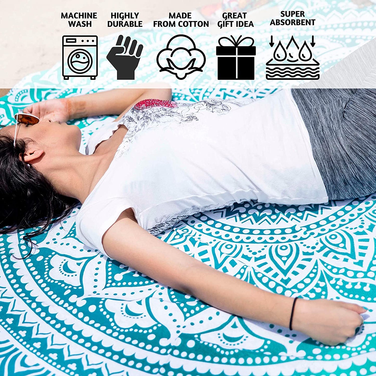 Tealtastic Mandala round Tapestry Hippie Indian Mandala Beach Roundie Picnic Table Throw Hippy Bohemian Spread Boho Gypsy Cotton Tablecloth Beach Towel Meditation round Yoga Mat - 72 Inches, Green