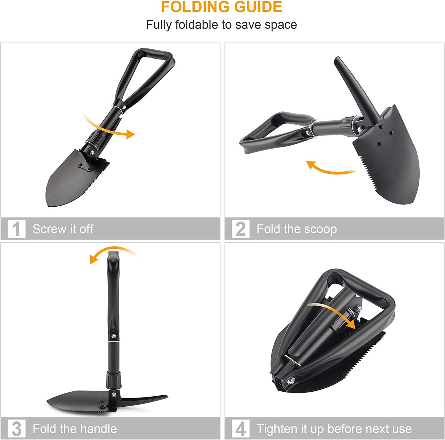Mini Folding Shovel High Carbon Steel, Portable Lightweight Outdoor Tactical Survival Foldable Snow Shovel, Entrenching Tool, Camping, Hiking, Digging, Backpacking, Car Emergency