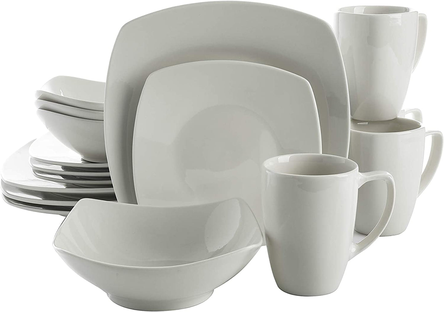 Gibson Home Zen Buffet Porcelain Dinnerware Set, Service for 4 (16Pcs), White (Square)