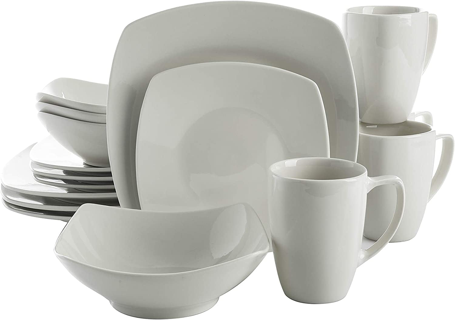 Gibson Home Zen Buffet Porcelain Dinnerware Set, Service for 4 (16Pcs), White (Square)