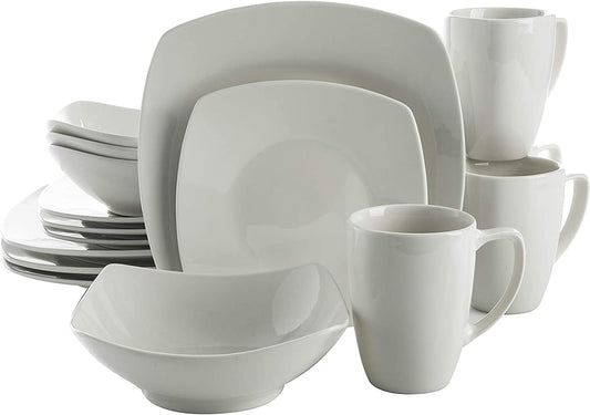 Gibson Home Zen Buffet Porcelain Dinnerware Set, Service for 4 (16Pcs), White (Square)