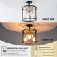 Industrial Semi Flush Mount Ceiling Light Fixture, 3-Light Farmhouse Vintage Black Ceiling Lamp with Adjustable Socket, Rustic Chandelier Metal Cage Shade for Kitchen Hallway Entryway Passway Bedroom