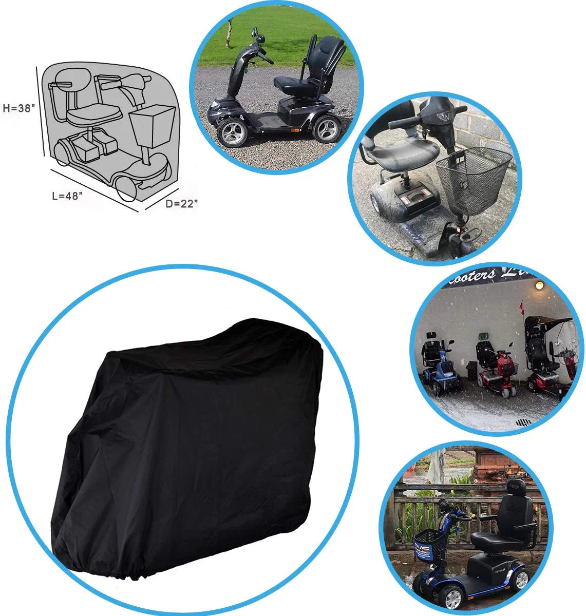 Upgraded Mobility Scooter Storage Cover, 420D Oxford Fabric Scooter Weather Cover with Waterproof Strip - 2 Buckles Heavy Duty, Water Resistant, Durable with Free Storage Bag by  (Black )