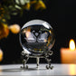3D Engraving Crystal Double Swan Figurine with Love Heart Sphere 60Mm(2.3Inch) Crystal Ball Paperweight with Stand Base for Girls or Women