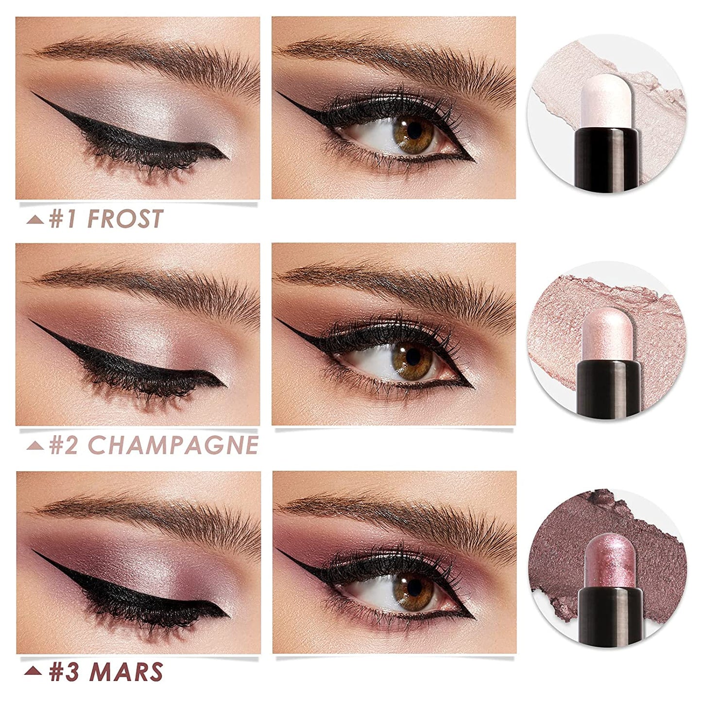 (3 Pcs 2 in 1 Eyeshadow and Eyeliner Pen, Waterproof Eye Shadow Pencil, Hypoallergenic Eyeshadow, Highlighter Eye Liner, Multi-Dimensional Eyes Look, FA38-11116-123