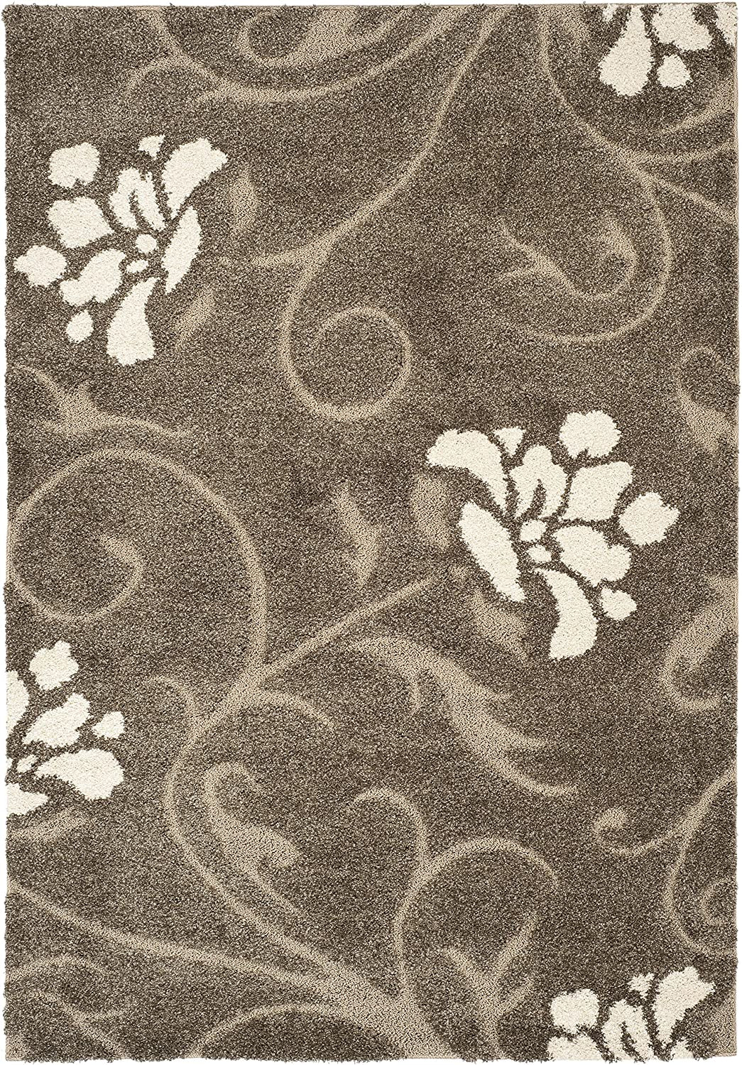 Florida Shag Collection 3'3" X 5'3" Smoke / Beige SG464 Floral Non-Shedding Living Room Bedroom Dining Room Entryway Plush 1.2-Inch Thick Area Rug