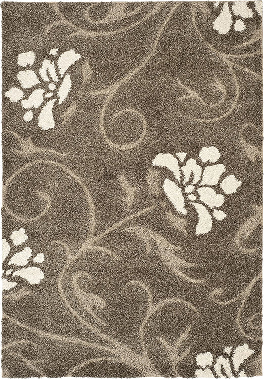 Florida Shag Collection 3'3" X 5'3" Smoke / Beige SG464 Floral Non-Shedding Living Room Bedroom Dining Room Entryway Plush 1.2-Inch Thick Area Rug