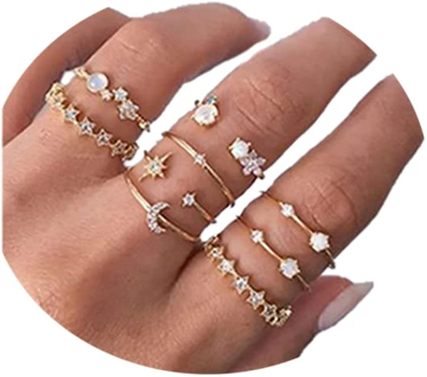 Knuckle Rings Index Finger Rings Hollow Love Rose Gold Ring Sets for Women and Girls