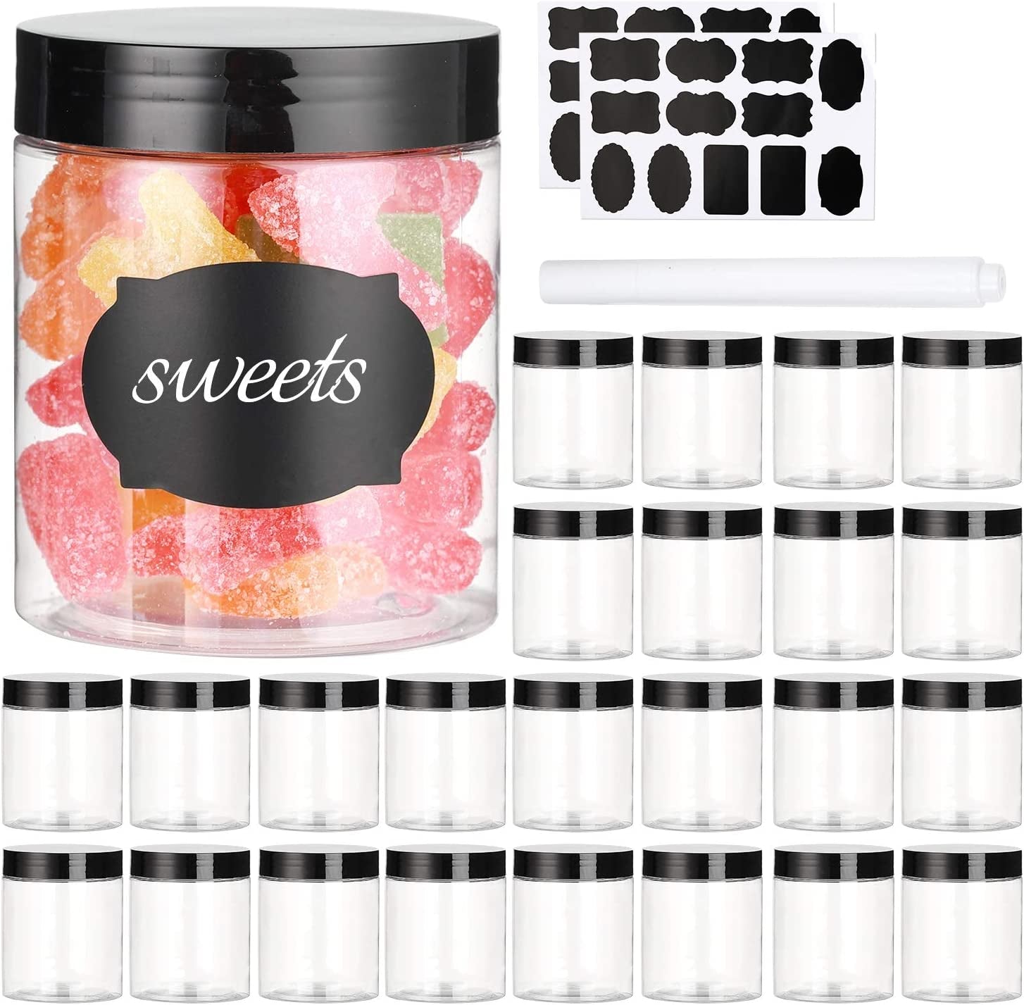 8 OZ Plastic Jars with Lids, () 24 Pack Clear Plastic Slime Containers for Kitchen and Household Food Storage of Dry Goods, Creams and More, BPA Free